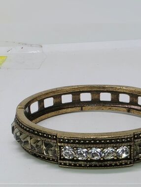 Heidi Daus Tantalizing Clear Smokey Crystal Hinged Bangle Bracelet Geometric